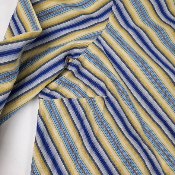 Tommy Hilfiger blouse womens 16 cotton double button diagonal stripe blue yellow - Picture 9 of 16